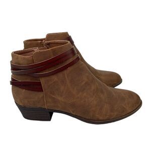 Madden Girl Basill Vegan Leather Brown Ankle Strap Booties Boots Sz 10